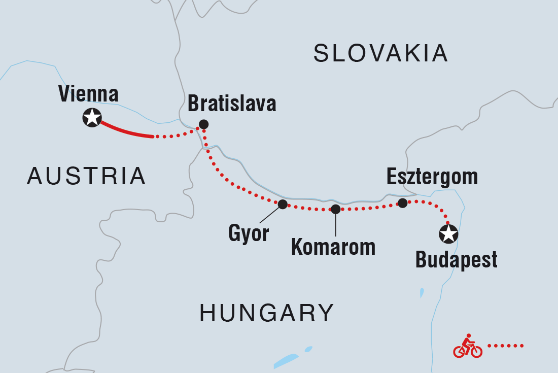 Map of Cycle The Danube including Austria, Hungary and Slovakia