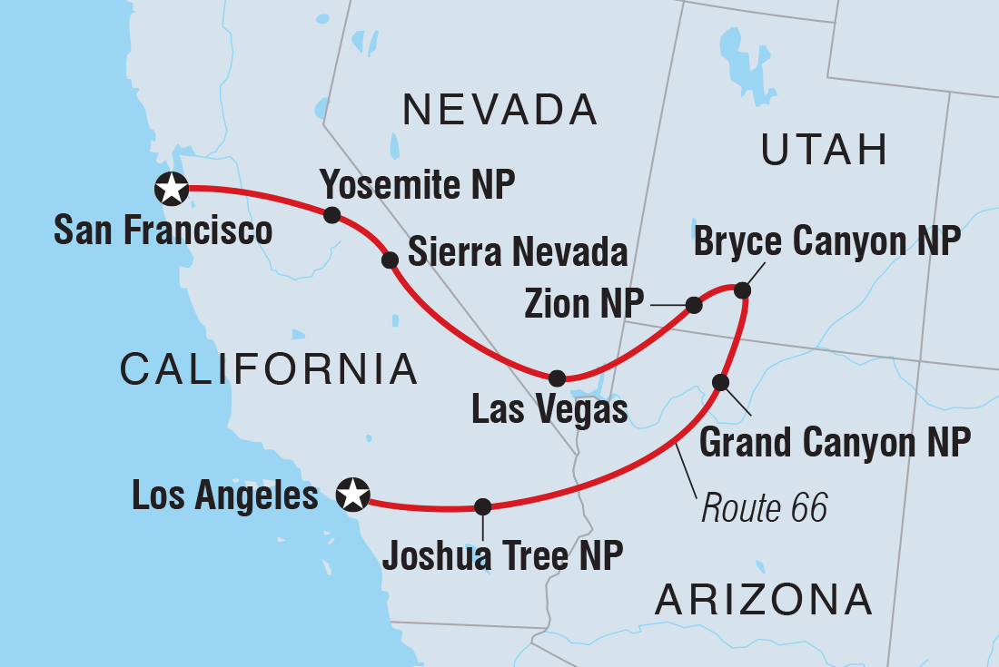 Map of Real San Francisco To LA including United States Of America