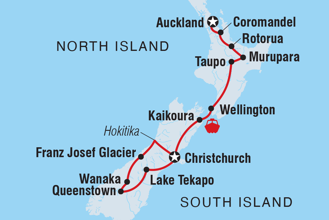 Map of New Zealand Amplified (Southbound) including New Zealand