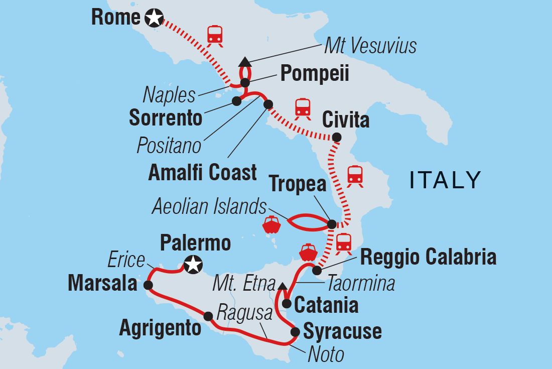 Map of Rome To Sicily including Italy