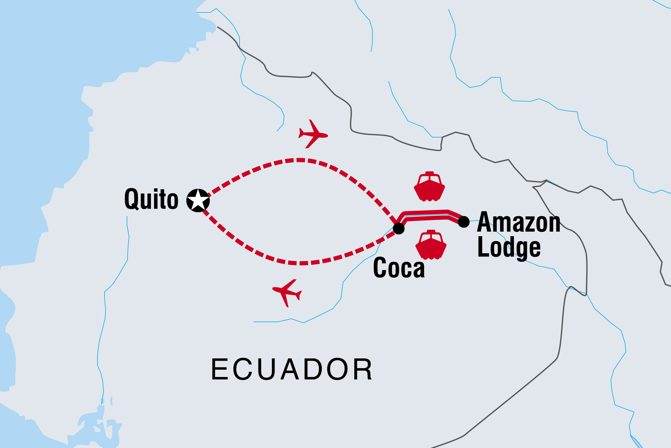 Map of Ecuador Independent Short Break: Amazon Jungle Adventure including Ecuador