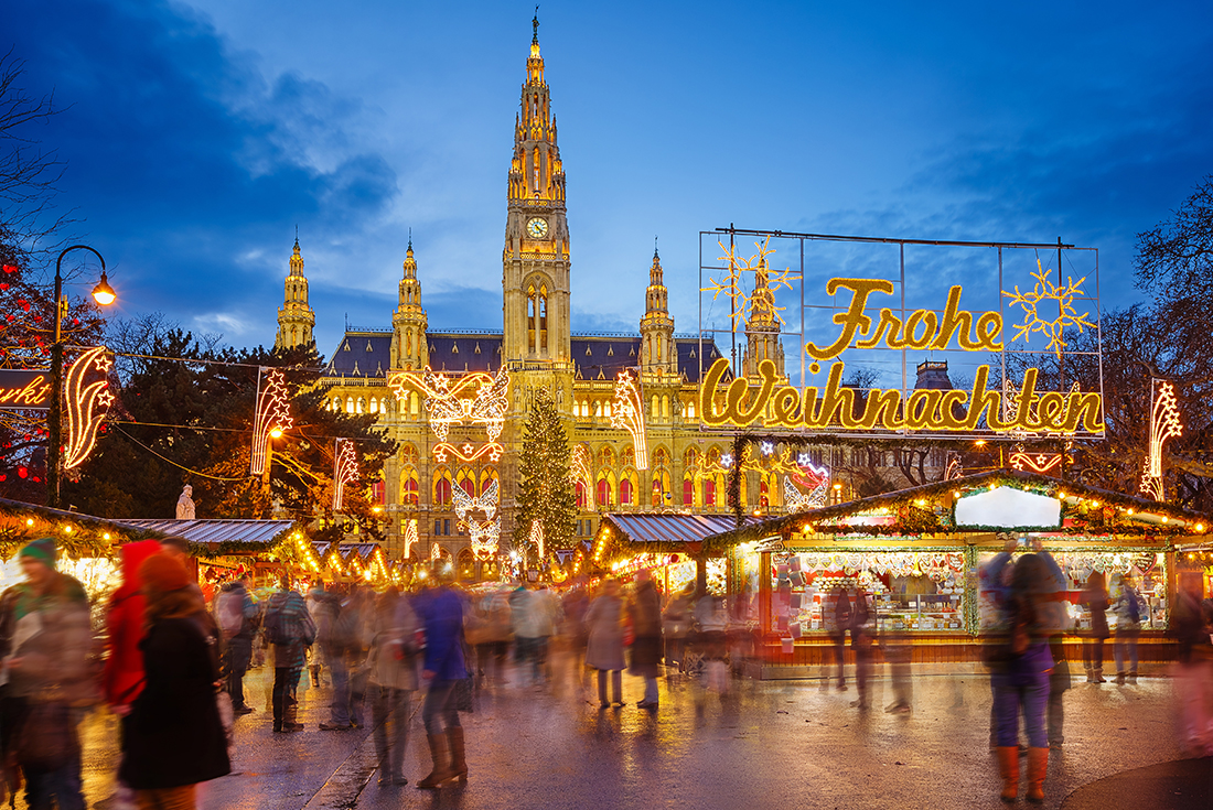 Austria Vienna Christmas market night crowd