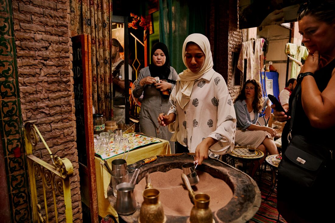Sand-brewed coffee in Marrakech's medina in the heart of Morocco