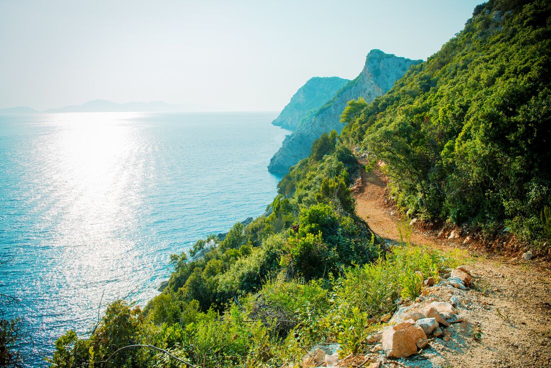Walking path along the cliffs of Sipan in Croatia on the Adriatic Sea