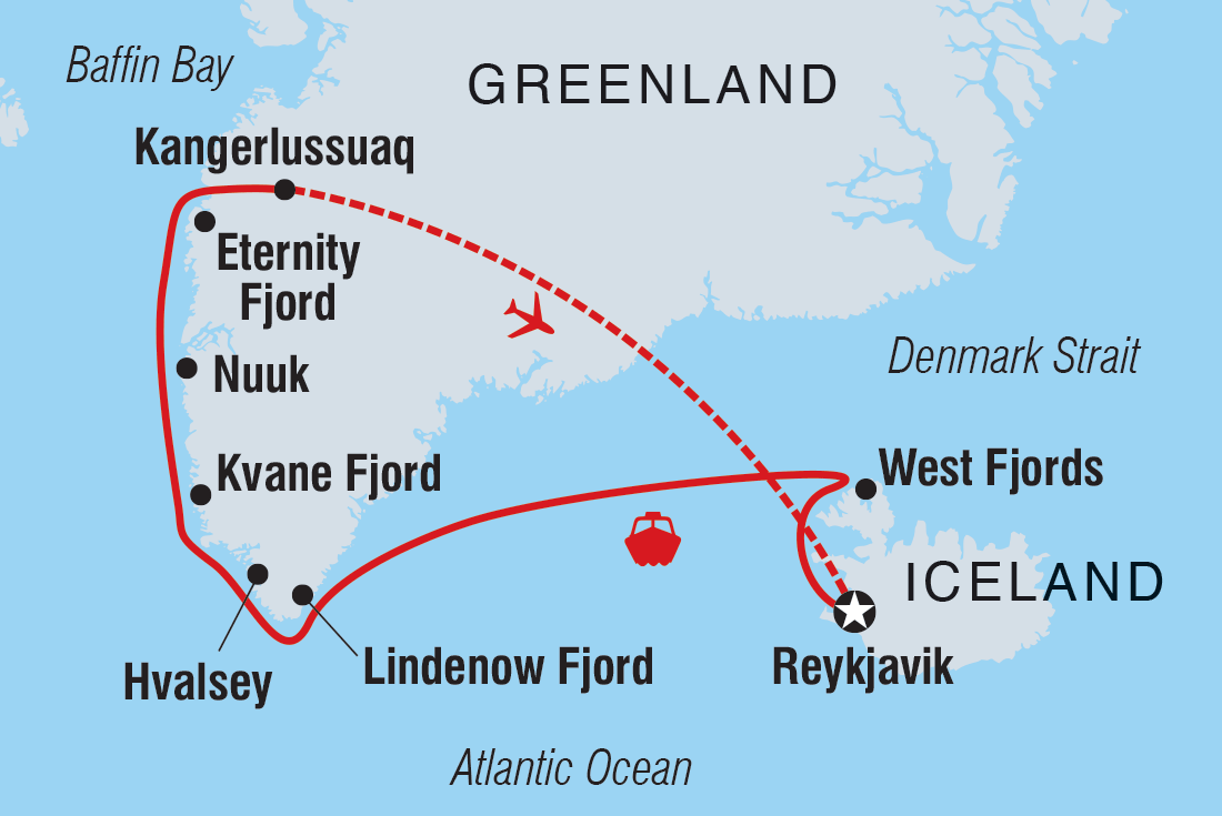 Map of Iceland To Greenland: Mountains, Glaciers And Westfjords (Ocean Explorer) including Greenland and Iceland