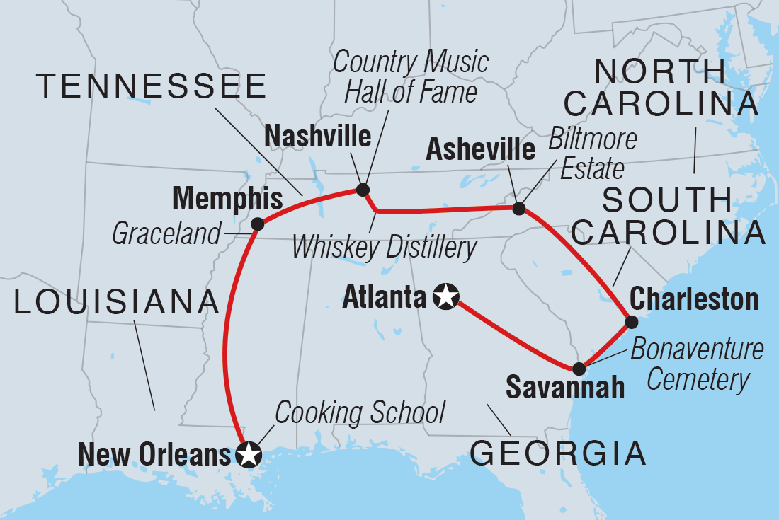 Map of Best Of The South: Atlanta To New Orleans including United States Of America
