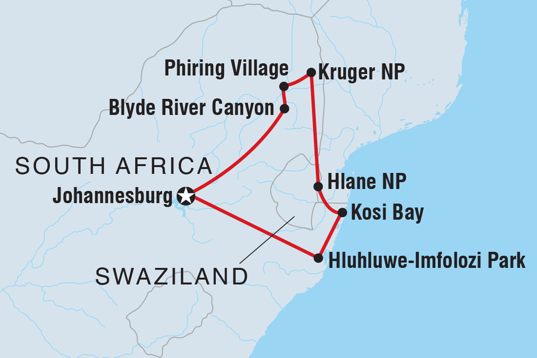 Map of South Africa Family Safari With Teenagers including South Africa and Swaziland