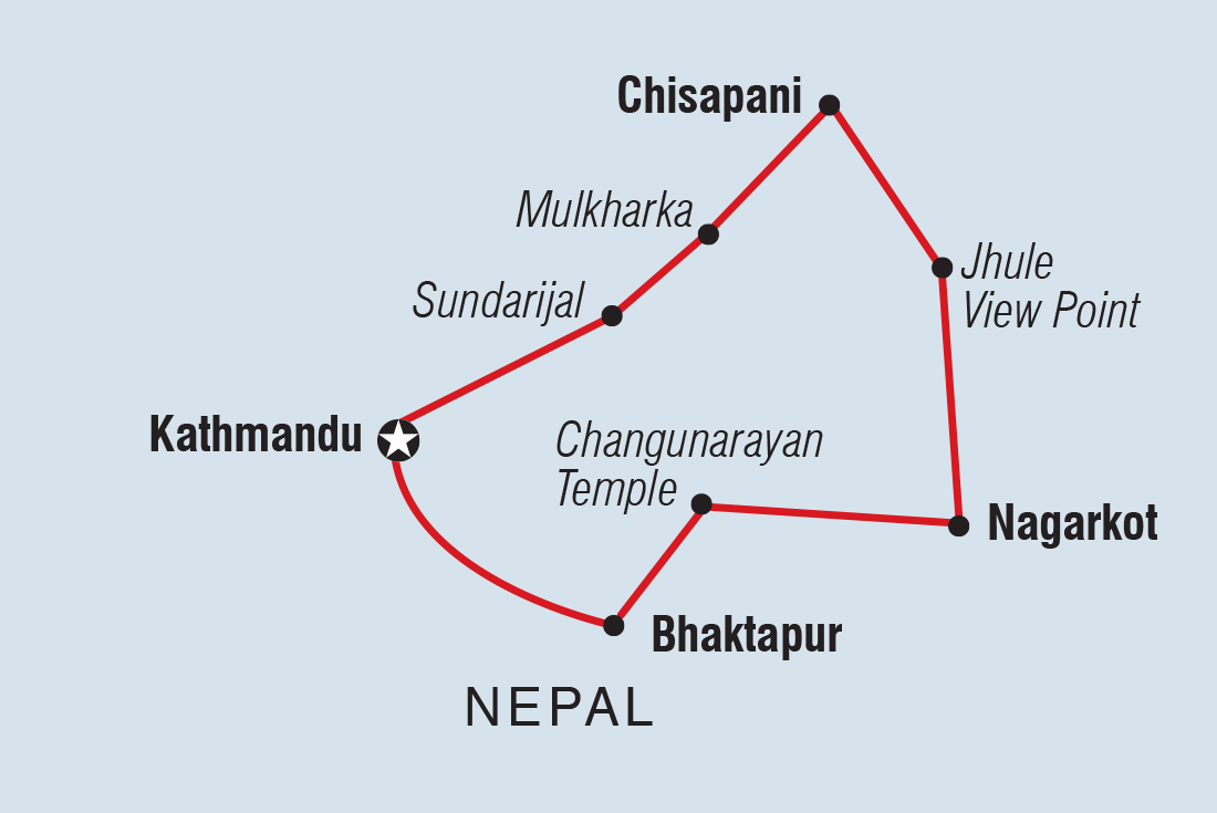 Map of Nepal Independent Short Break: Kathmandu Valley & Himalayas including Nepal