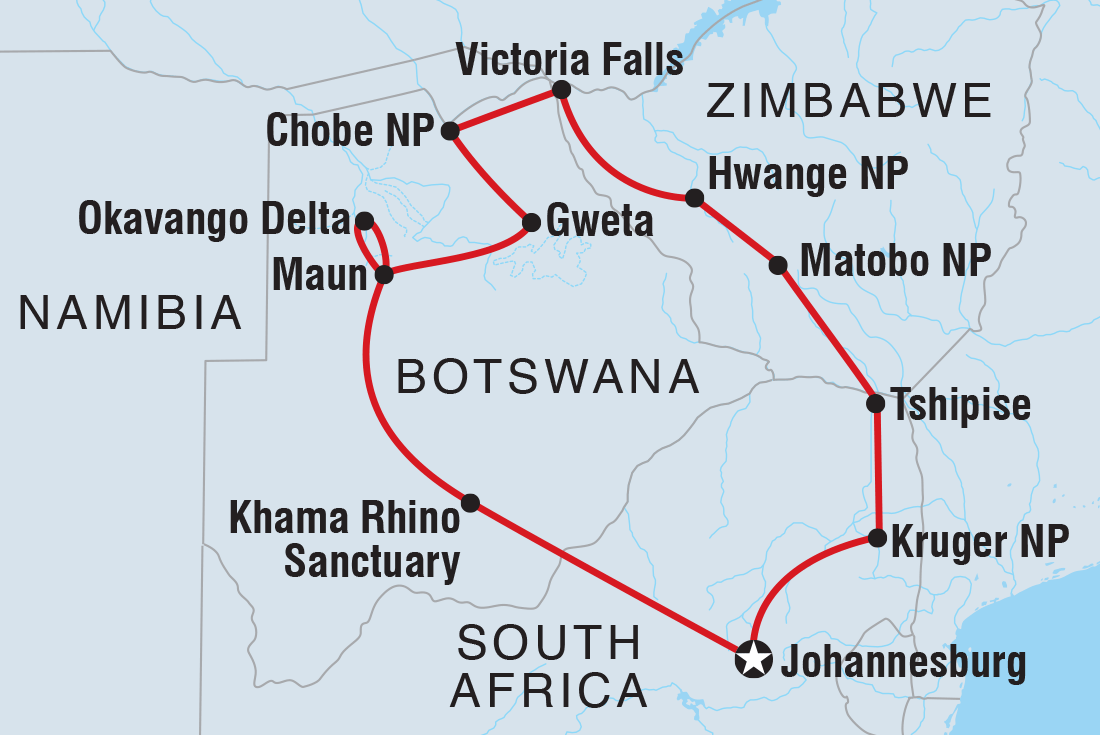 Map of Real Southern Africa including Botswana, South Africa and Zimbabwe