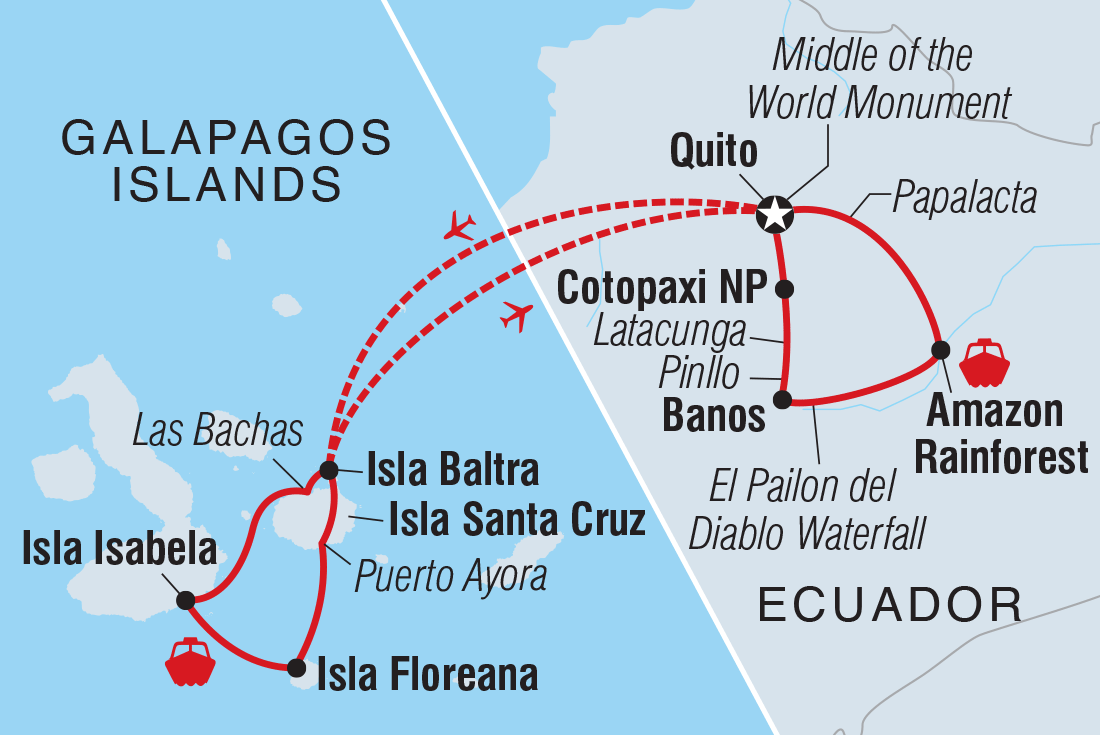 Map of Mainland Ecuador And Galapagos Cruise including Ecuador