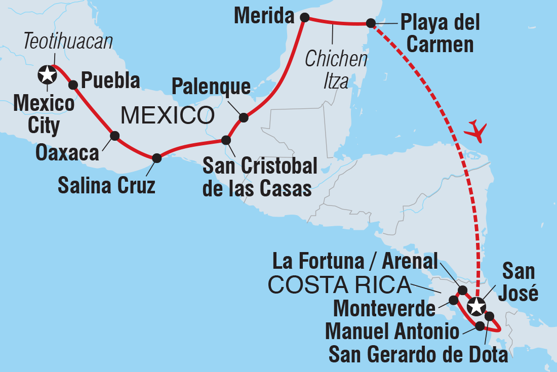 Map of Best Of Mexico & Costa Rica including Costa Rica and Mexico