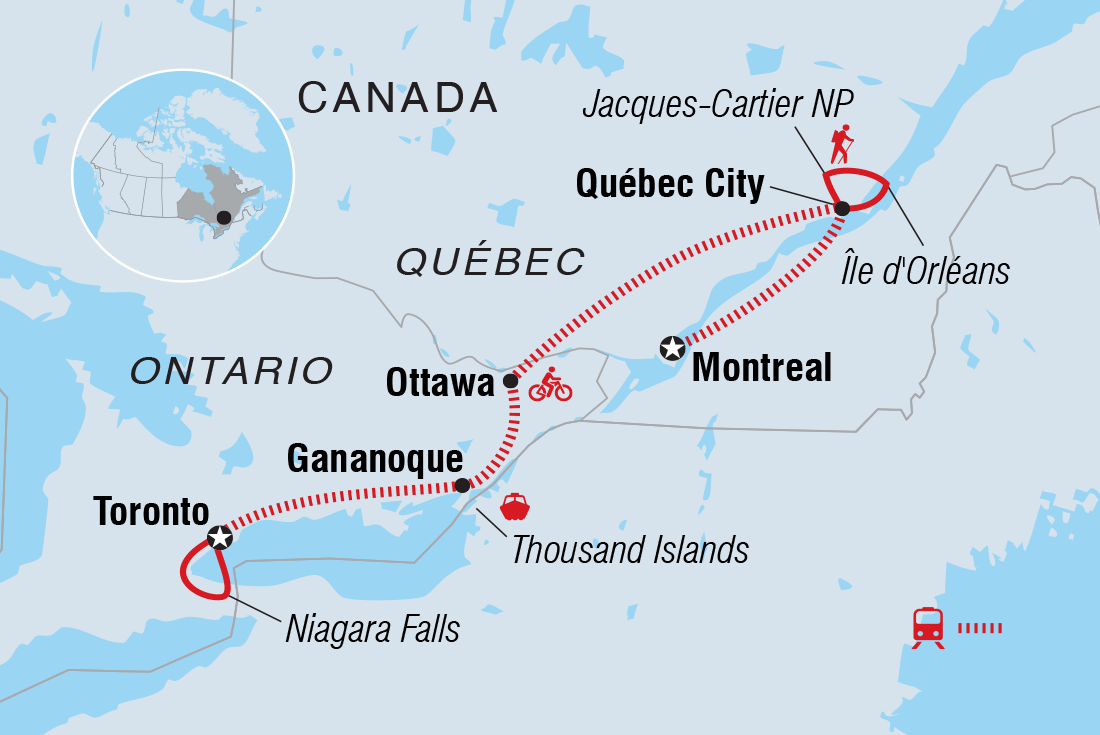 Map of Eastern Canada By Rail including Canada