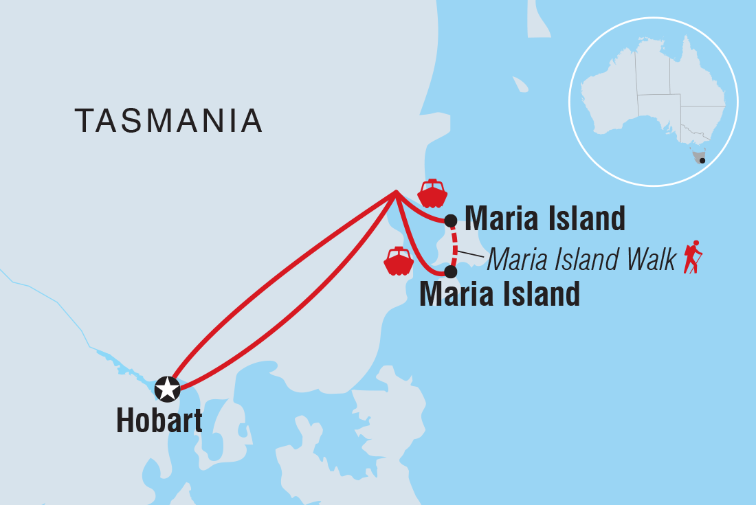 Map of Tasmania's Maria Island Walk (Non-Portered) including Australia