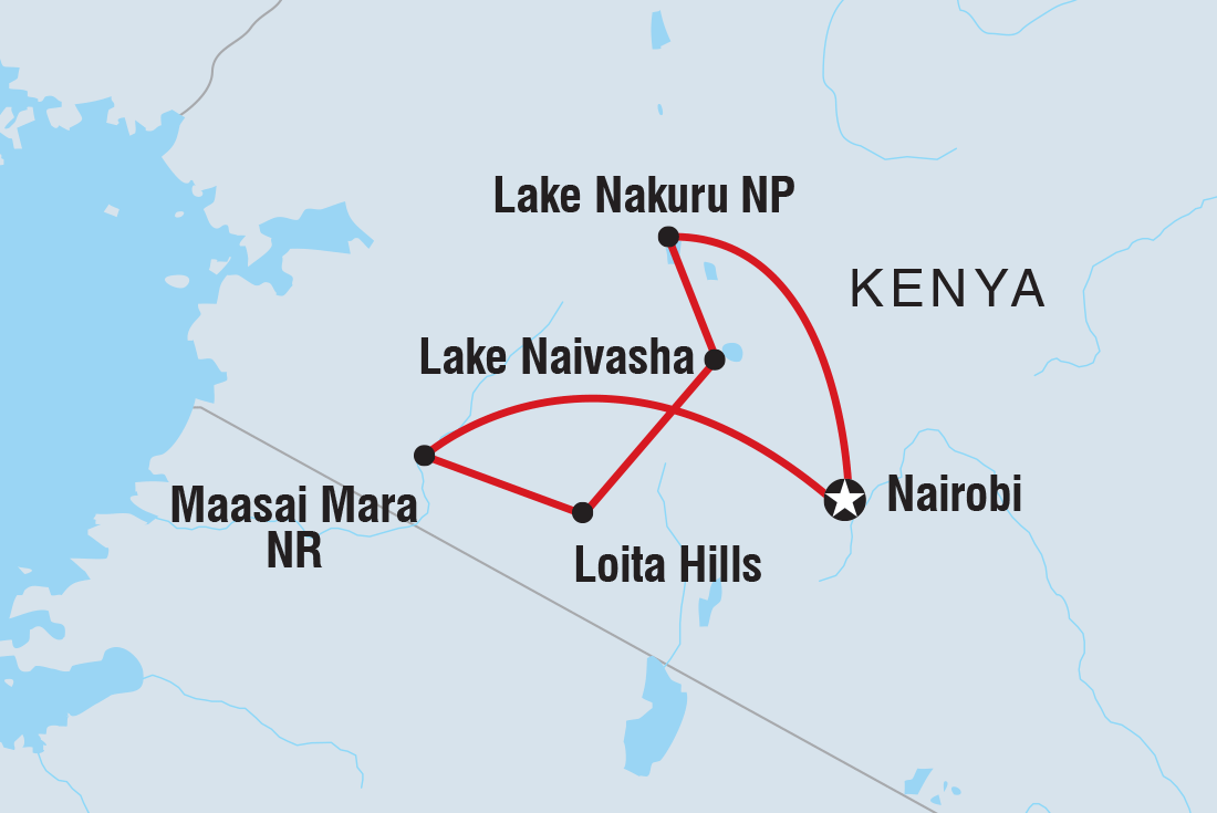 Map of Kenya Wildlife Safari including Kenya