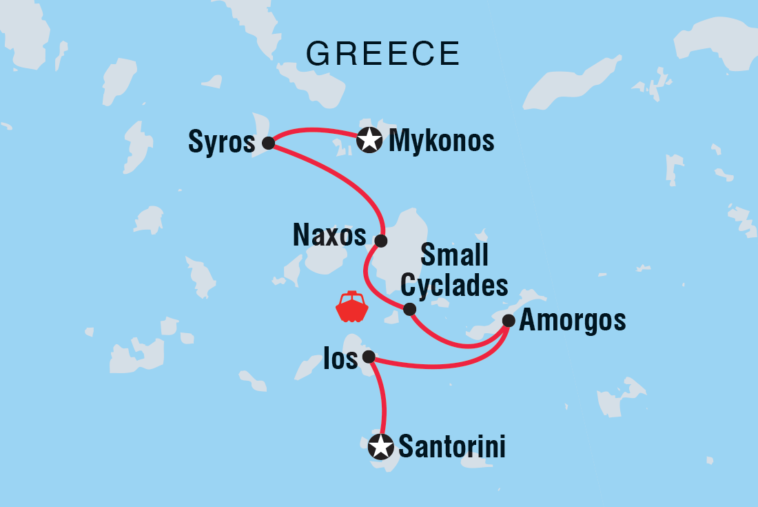 Map of Sail Greece: Mykonos To Santorini including Greece