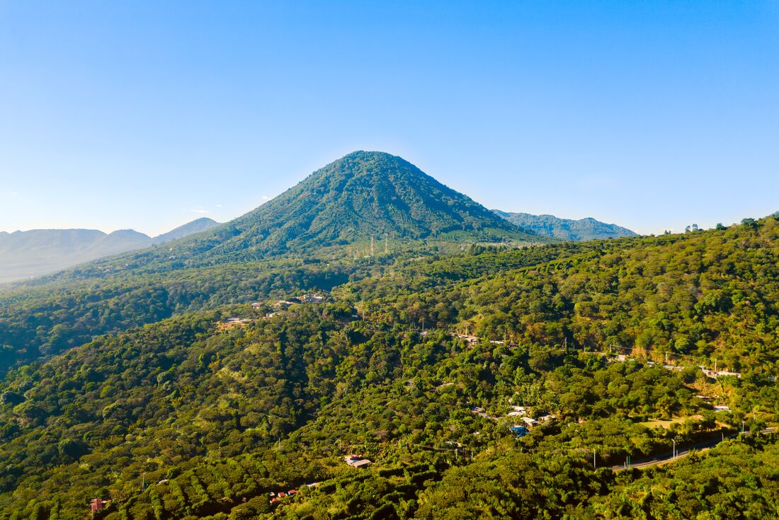 Mountains and hills layered with coffee fincas in El Salvador
