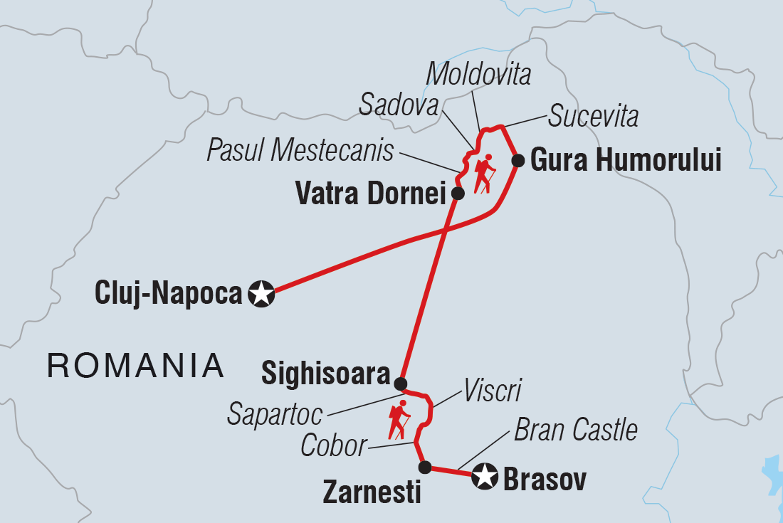 Map of Hiking In Romania: Via Transilvanica Trail including Romania