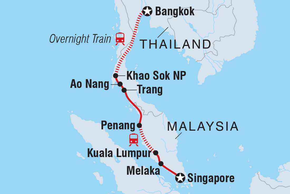 Map of Bangkok To Singapore including Malaysia, Singapore and Thailand