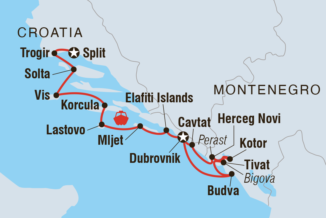 Map of Croatia And Montenegro Sailing Adventure including Croatia and Montenegro