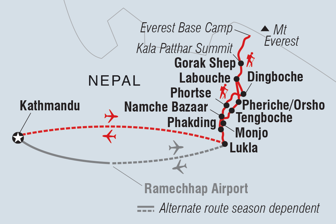 Map of Epic Everest Base Camp Trek including Nepal
