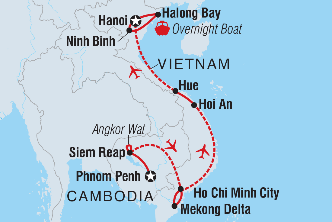 Map of Classic Cambodia & Vietnam including Cambodia and Vietnam