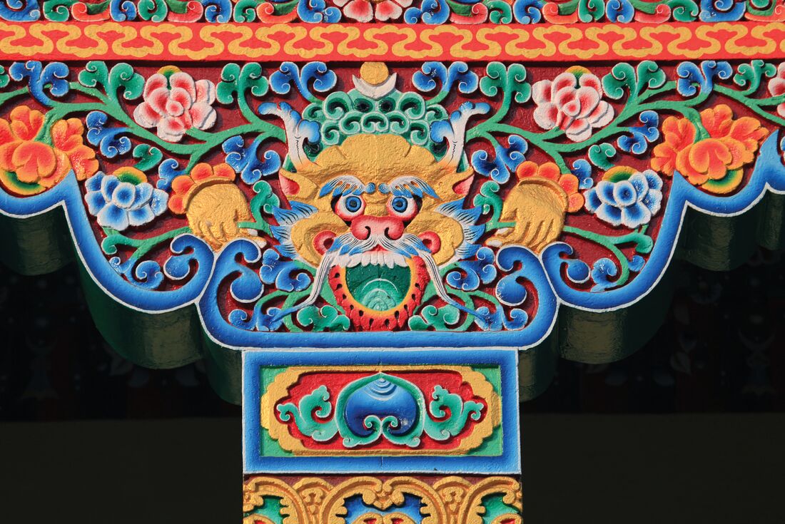Bhutan temple decorative wood carving