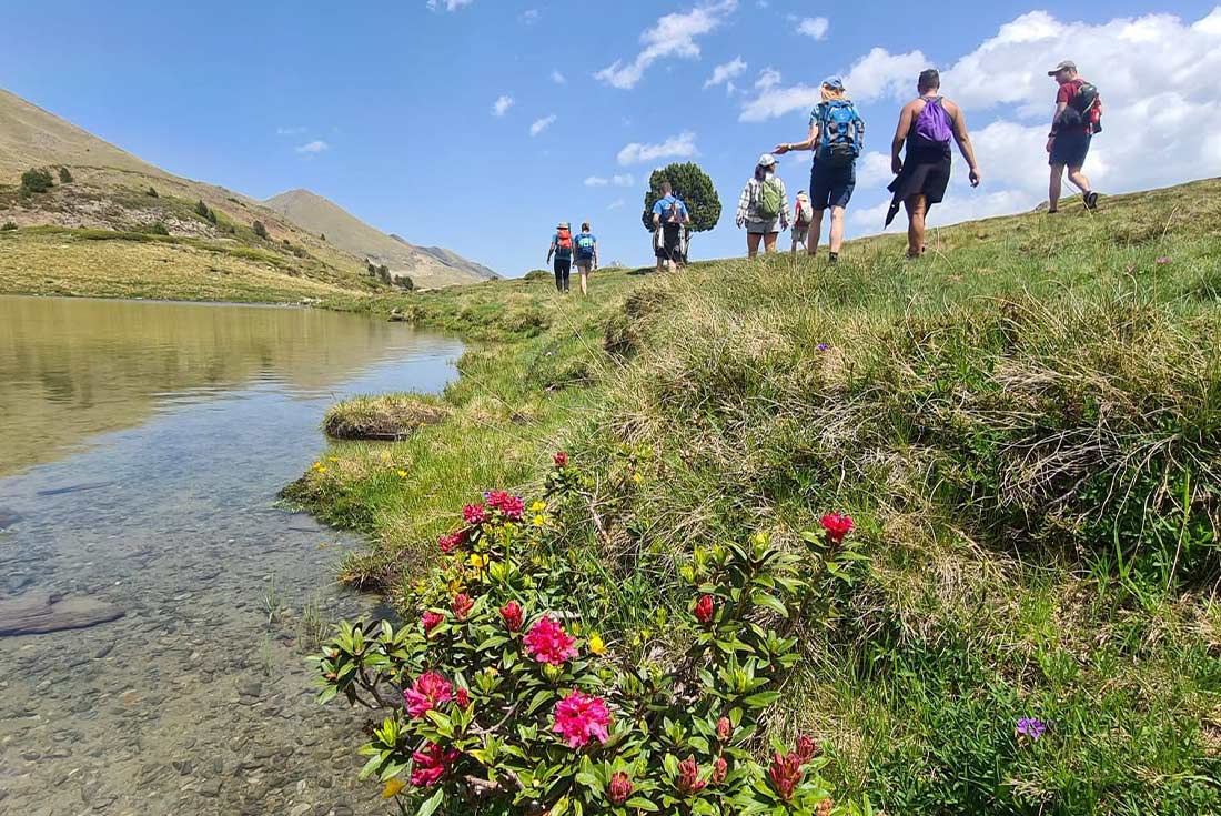 Group of travellers hiking in Andorra