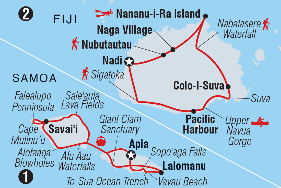Map of Samoa & Fiji Adventure including Fiji and Samoa