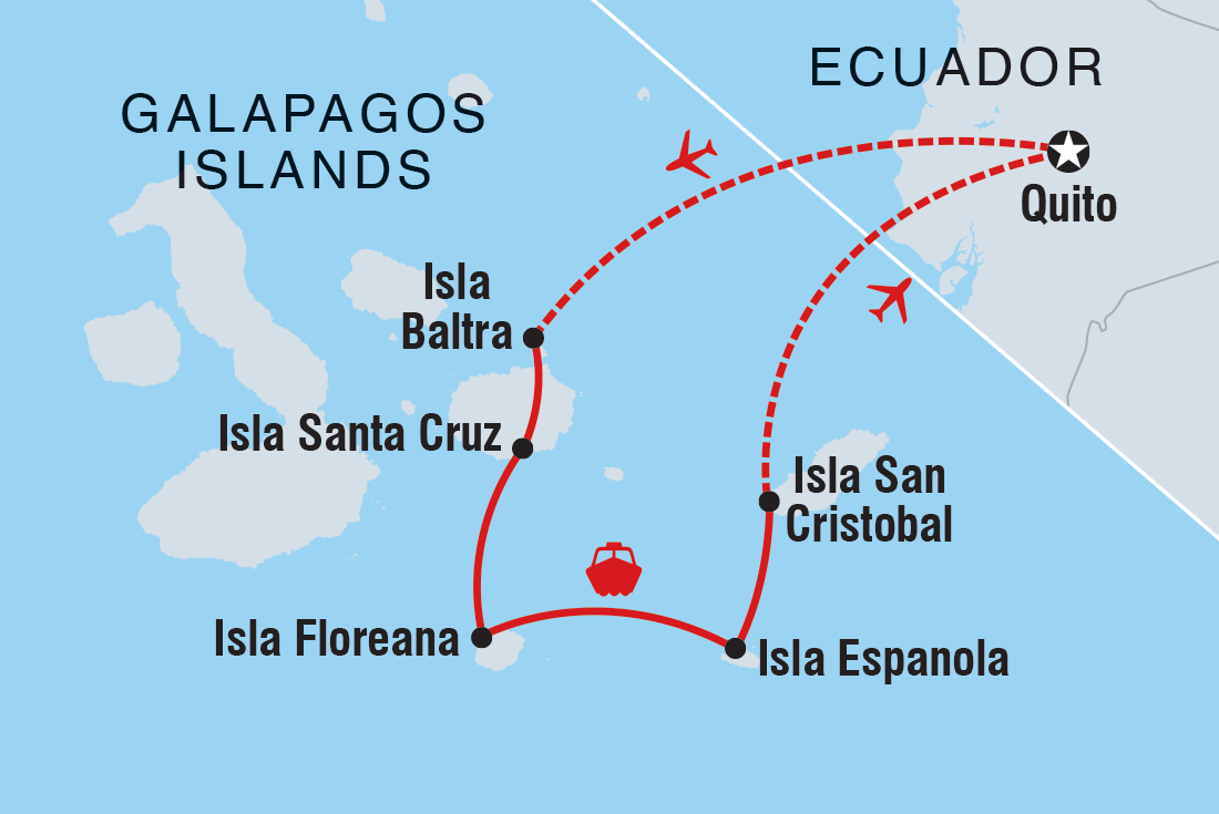 Map of Galapagos At A Glance: Southern Islands (Grand Daphne) including Ecuador