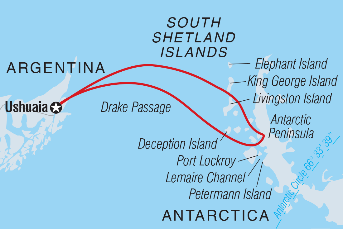 Map of Best Of Antarctica's Whale Season (Ocean Nova) including Antarctica and Argentina
