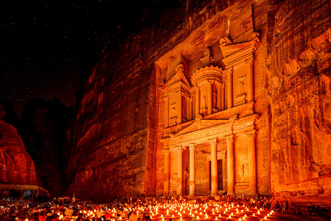 The stunning city of Petra at night, Jordan