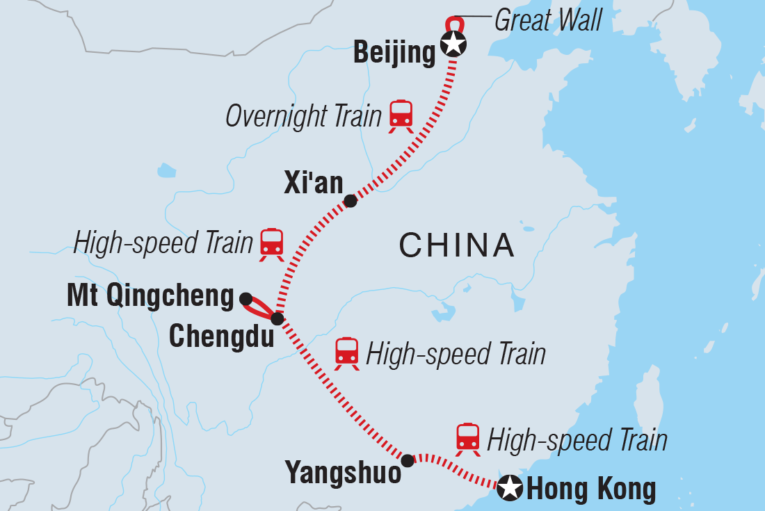 Map of Beijing To Hong Kong Adventure including China and Hong Kong, Special Administrative Region Of China