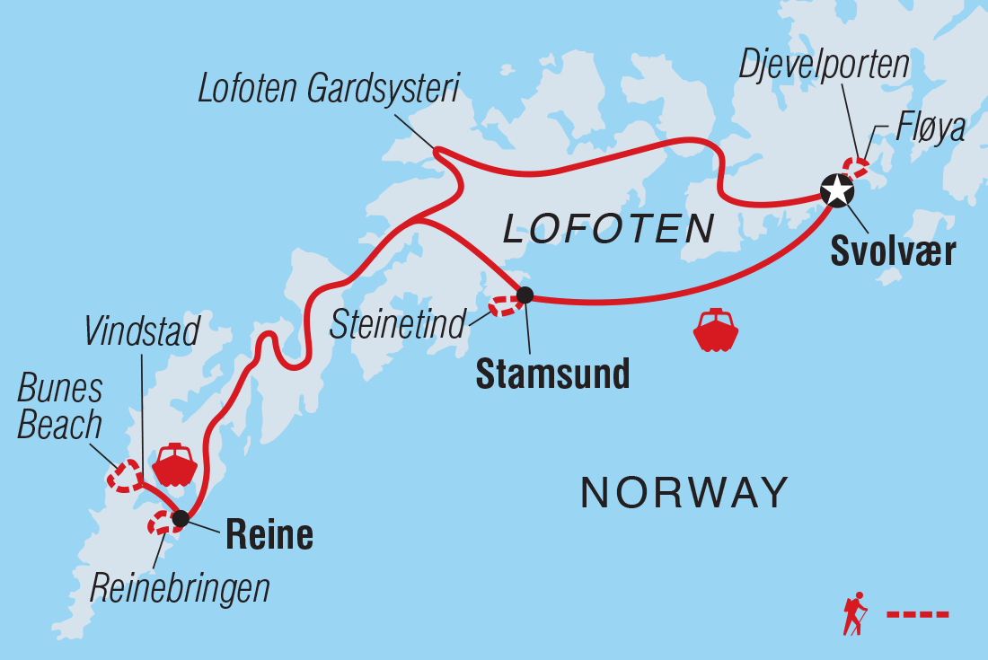 Map of Hiking Norway's Lofoten Islands including Norway