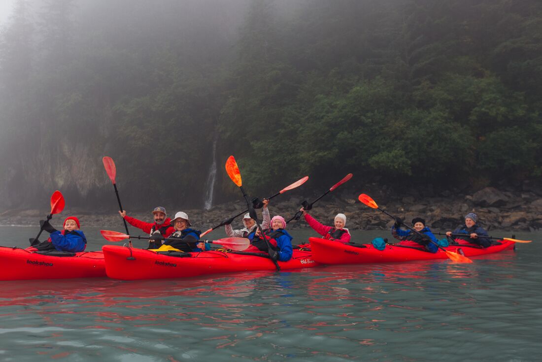 Group kayaking in Seward, Alaska