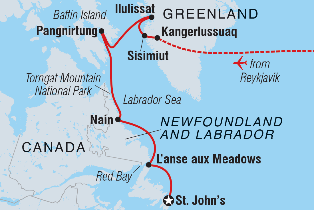 Map of Greenland To Newfoundland: Mountains, Wildlife And Viking History including Canada, Greenland and Iceland