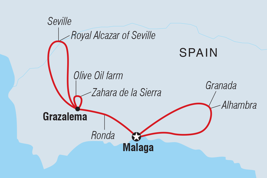 Map of Spain Express: Malaga And Seville including Spain