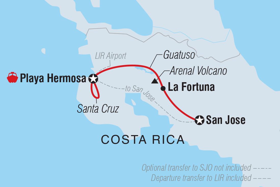 Map of Costa Rica Premium Family Holiday including Costa Rica