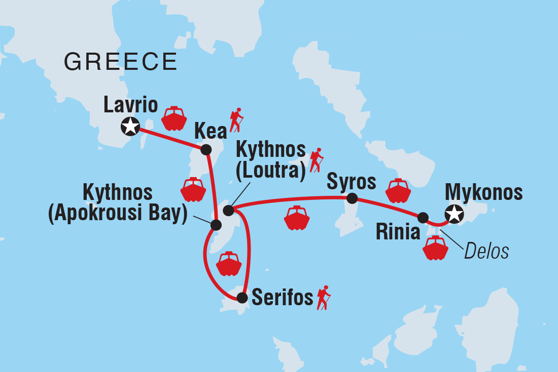 Map of Sail & Hike Greece: Athens To Mykonos including Greece