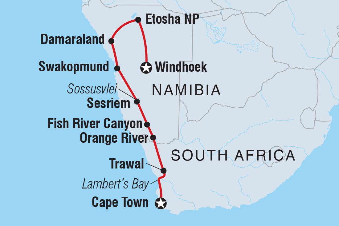 Map of Namibia Discovery including Namibia and South Africa