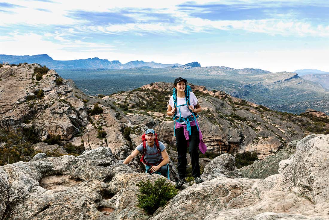 Travellers hiking on Mount Stapylton, Grampians National Park, Victoria